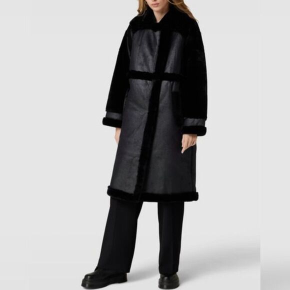 NEW - Edited  Size 40 - Anje Faux Fur Black Vegan Coat - Picture 1 of 12